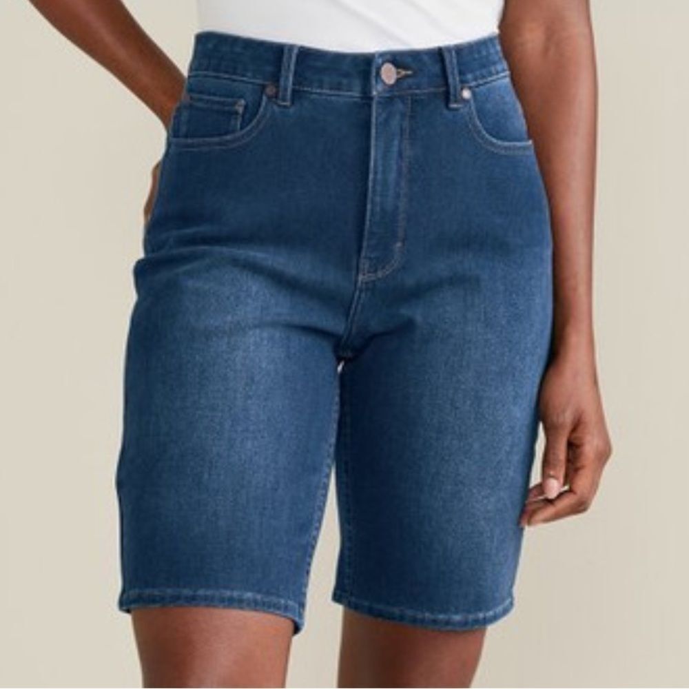 Soft Surroundings 12 Dark Blue Wash Denim Stretch Barbados Shorts